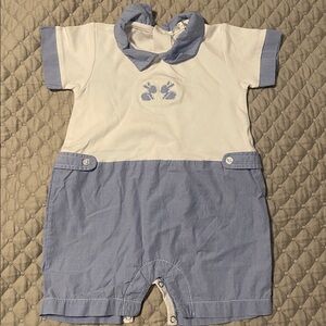 KISSY KISSY BABY BOYS BLUE CHECK EASTER BUNNY SHORT PLAYSUIT ROMPER 9 months
